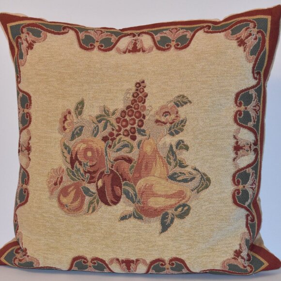 Vintage French-style tapestry cushion cover with a fruit and floral motif - Picture 4 of 6